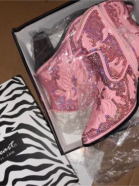 Pink Sequin Western Ankle Boots by Helen’s heart! Size 9  brand new!
